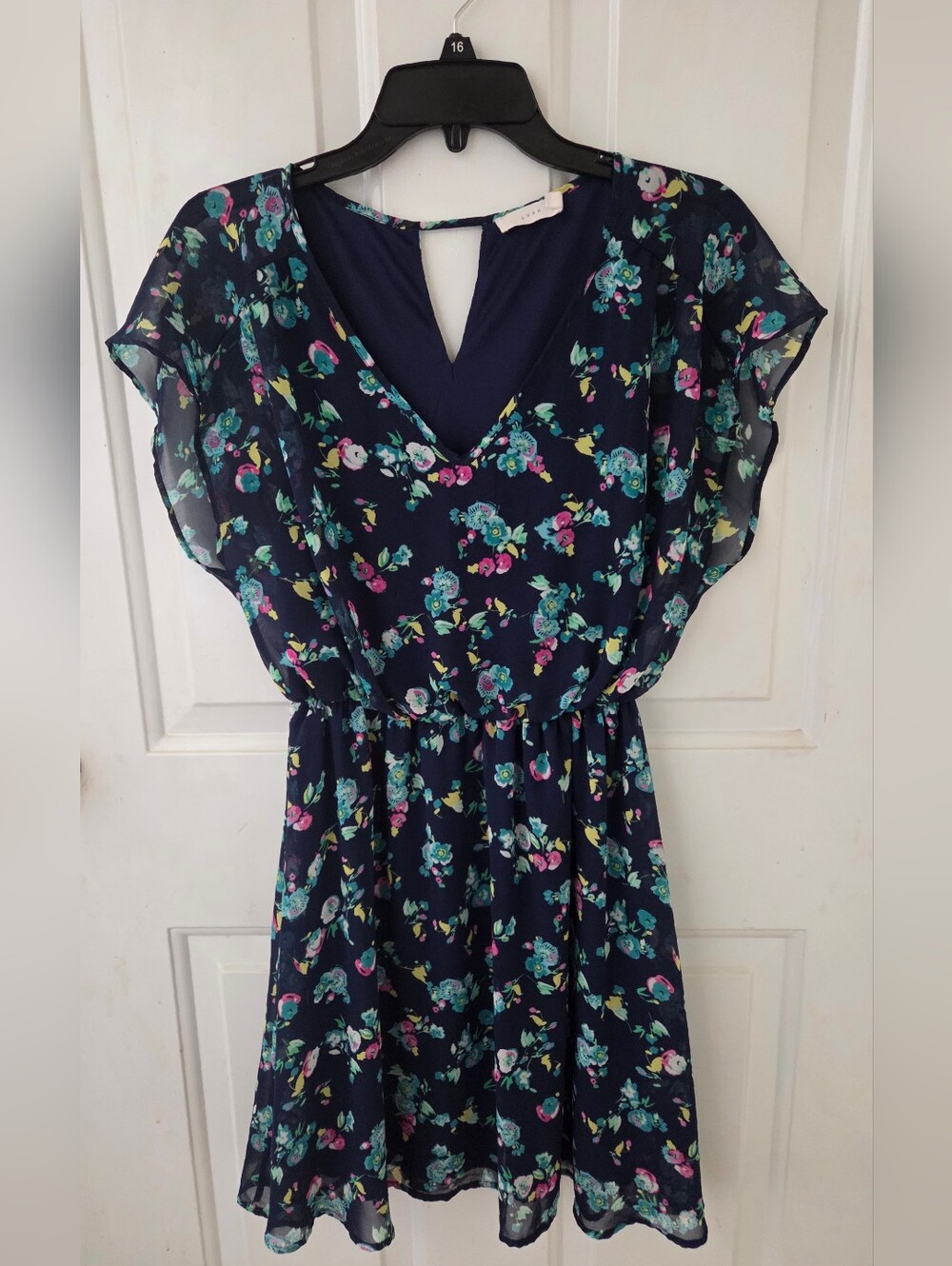 Lush Navy & Floral Print Dress Large